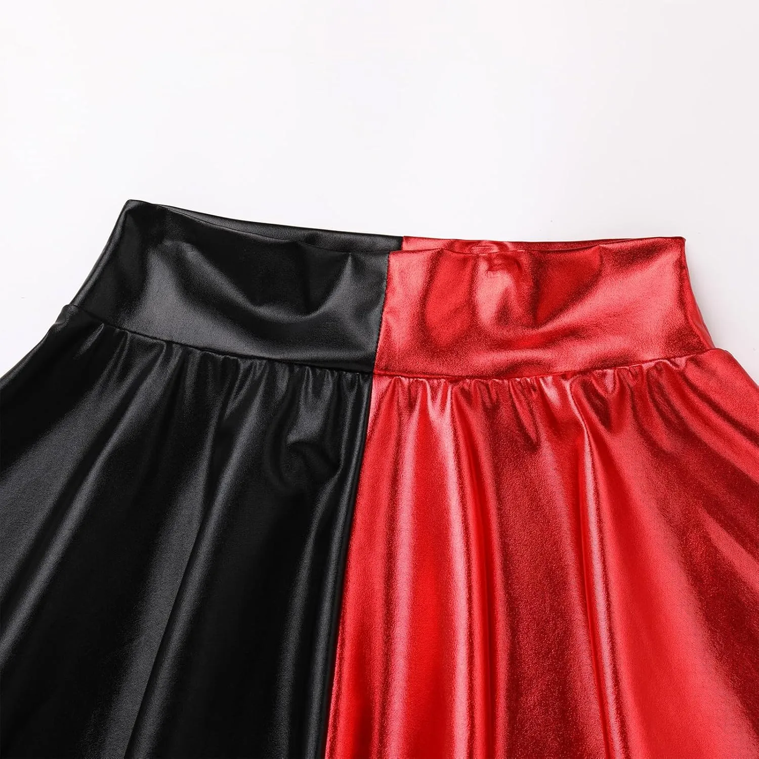 Shiny Metallic Skirts for Women Wet Look Pleated Flared Mini Skater Skirt Rave Outfits for Women Festival Holographic Skirt