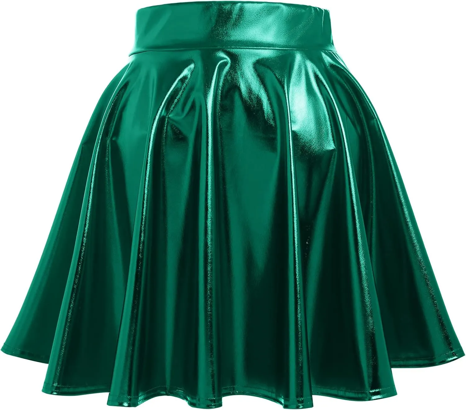Shiny Metallic Skirts for Women Wet Look Pleated Flared Mini Skater Skirt Rave Outfits for Women Festival Holographic Skirt