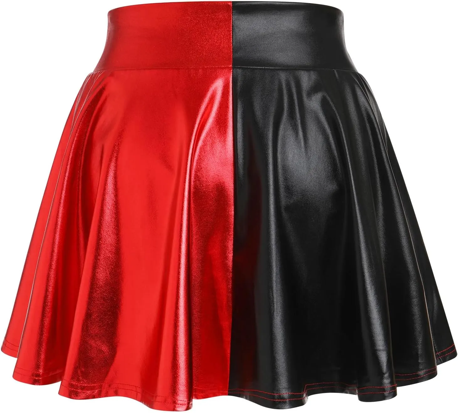 Shiny Metallic Skirts for Women Wet Look Pleated Flared Mini Skater Skirt Rave Outfits for Women Festival Holographic Skirt