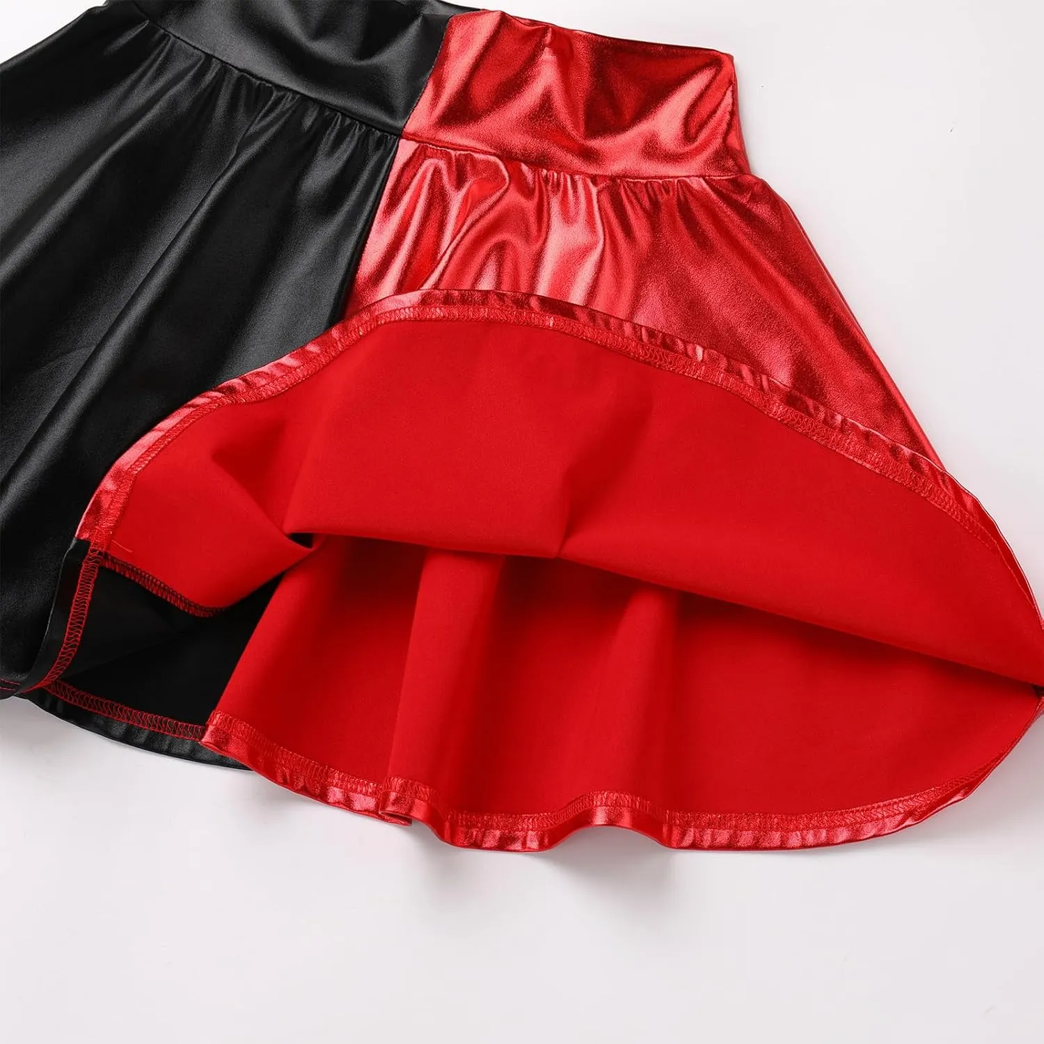 Shiny Metallic Skirts for Women Wet Look Pleated Flared Mini Skater Skirt Rave Outfits for Women Festival Holographic Skirt