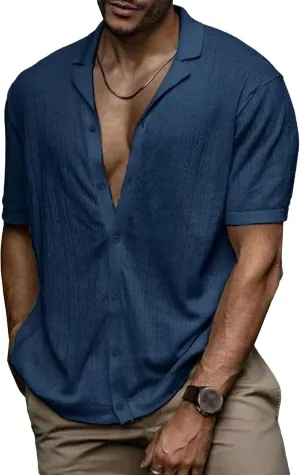 Short Sleeve Button Down Shirts for Men Summer Casual Cotton Linen Shirts Lightweight Breathable Beach Tops