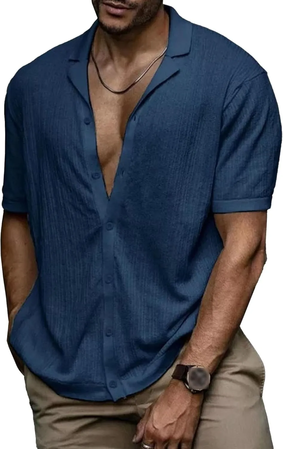 Short Sleeve Button Down Shirts for Men Summer Casual Cotton Linen Shirts Lightweight Breathable Beach Tops
