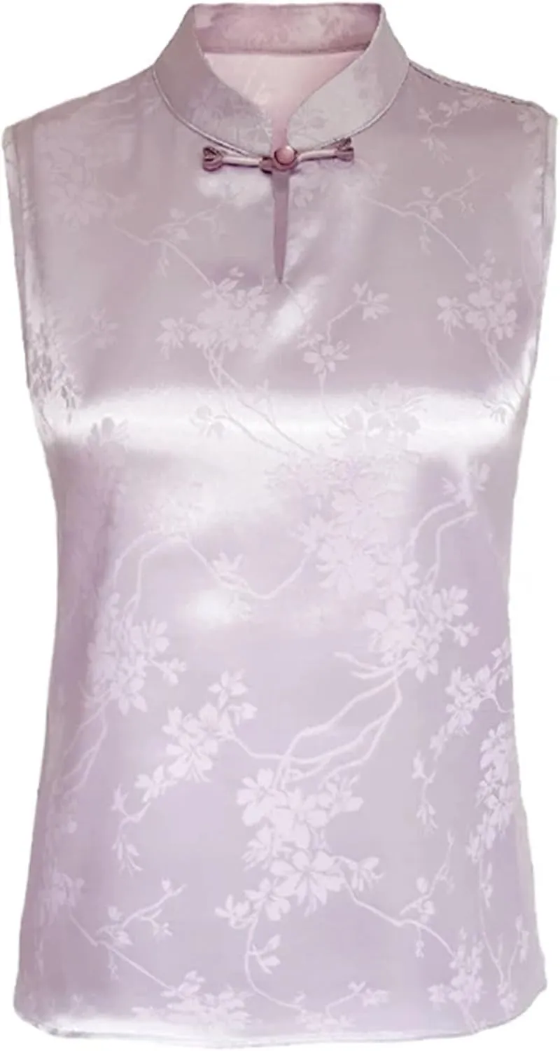 Silk Satin Jacquard Vest for Women Sleeveless Mandarin Collar Elegant Wedding Guest Outfit for Evening Party