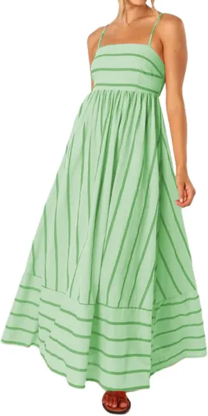 Smocked Dress Women Midi Striped Summer Maxi Dresses Sexy Spaghetti Strap Sleeveless Flowy Swing Boho Cutout Beach