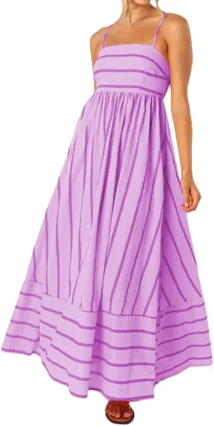 Smocked Dress Women Midi Striped Summer Maxi Dresses Sexy Spaghetti Strap Sleeveless Flowy Swing Boho Cutout Beach