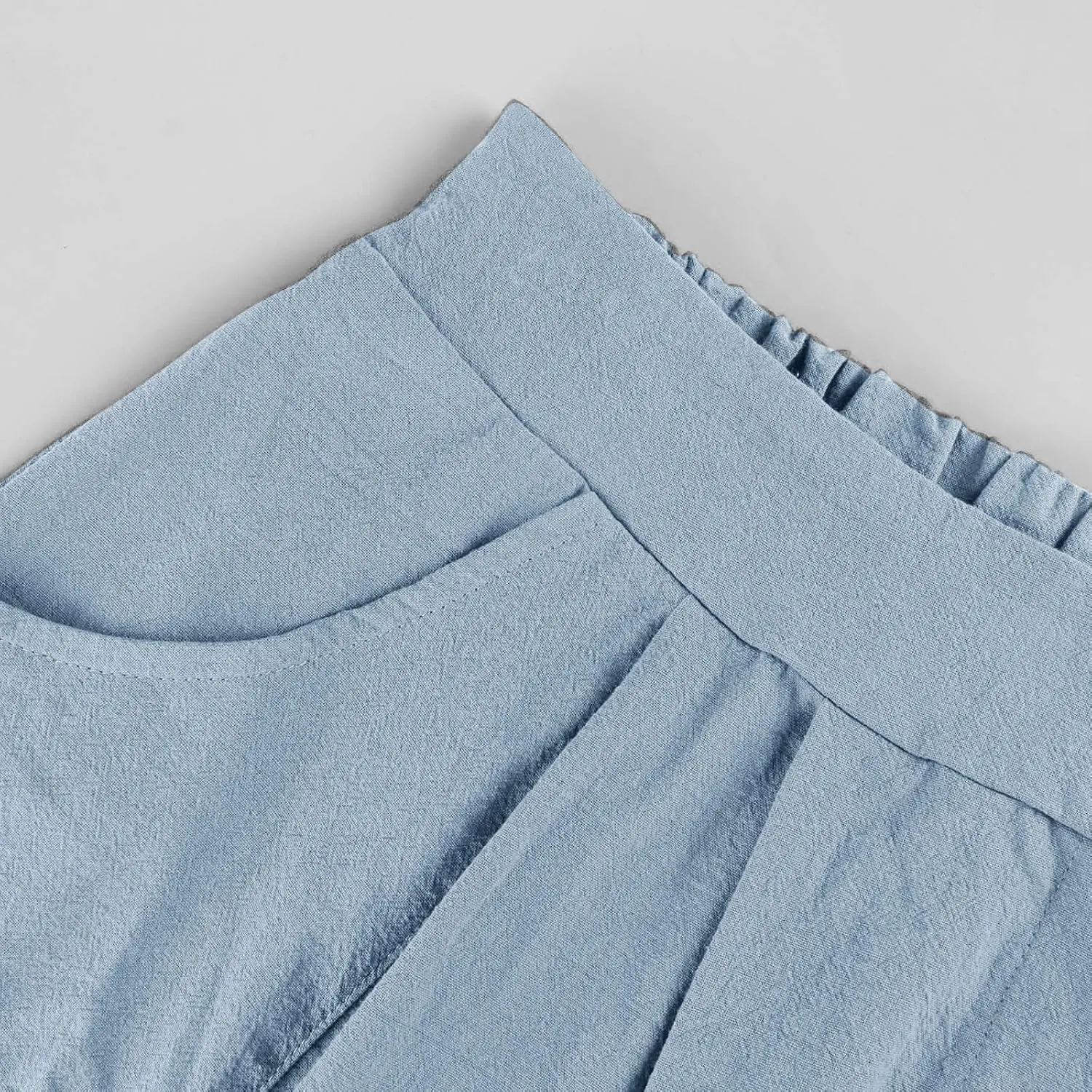 Spring Skirts for Women Summer High Elastic Waist Pleated Midi Skirt Linen Button Front A Line Skirts with Pockets