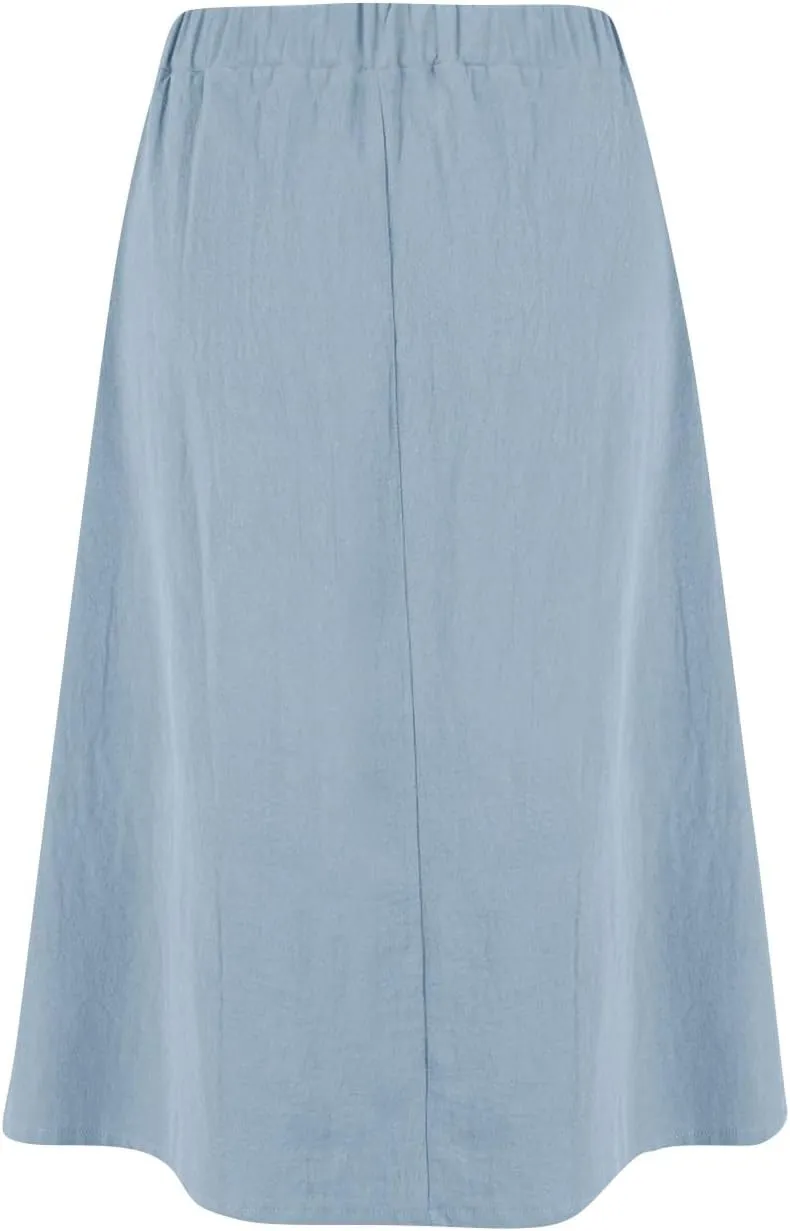 Spring Skirts for Women Summer High Elastic Waist Pleated Midi Skirt Linen Button Front A Line Skirts with Pockets