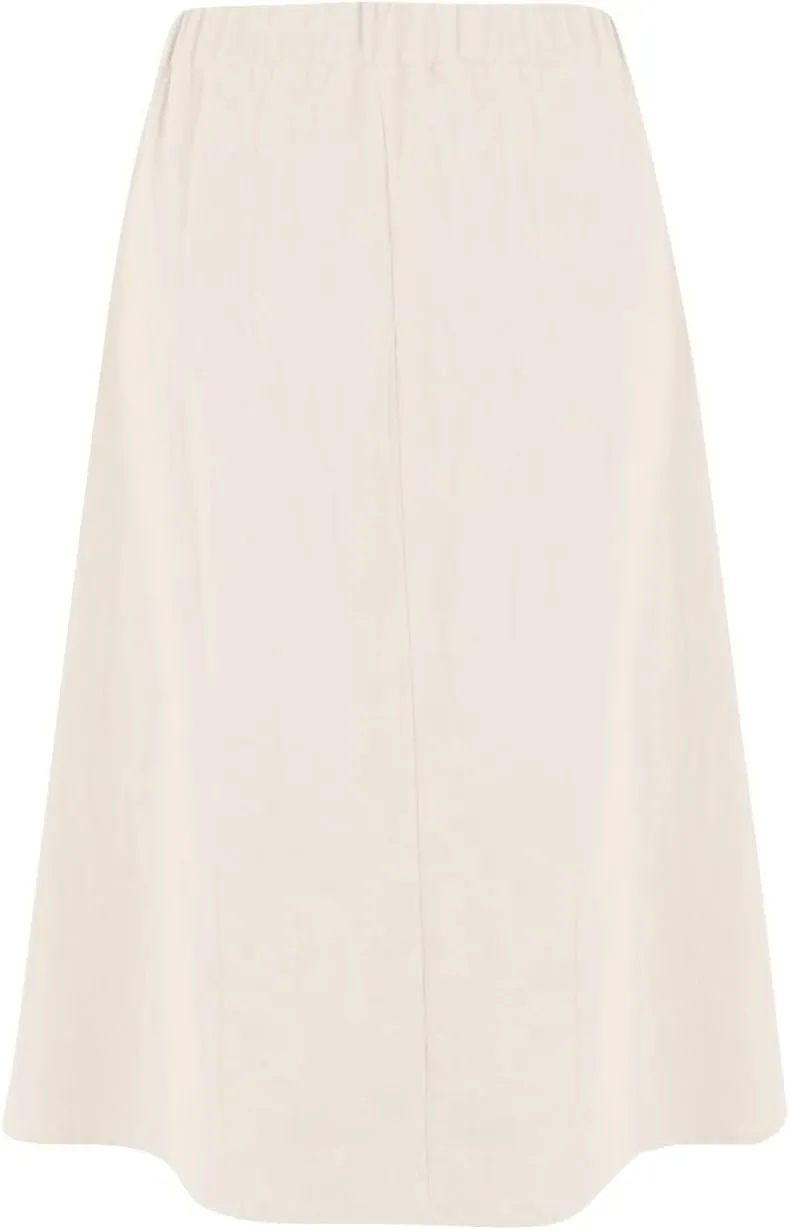 Spring Skirts for Women Summer High Elastic Waist Pleated Midi Skirt Linen Button Front A Line Skirts with Pockets