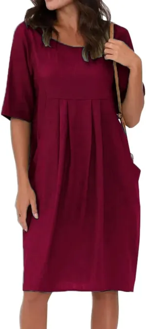 Summer Dresses for Women 2025 Vacation Maxi Long Sleeve Linen Casual Short Sleeve T Shirts Beach Dress with Pockets