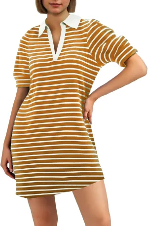 Summer Dresses for Women 2025 Vintage Preppy Striped V Neck Short Sleeve Mini Business Work Dress Fitted Graduation Outfit