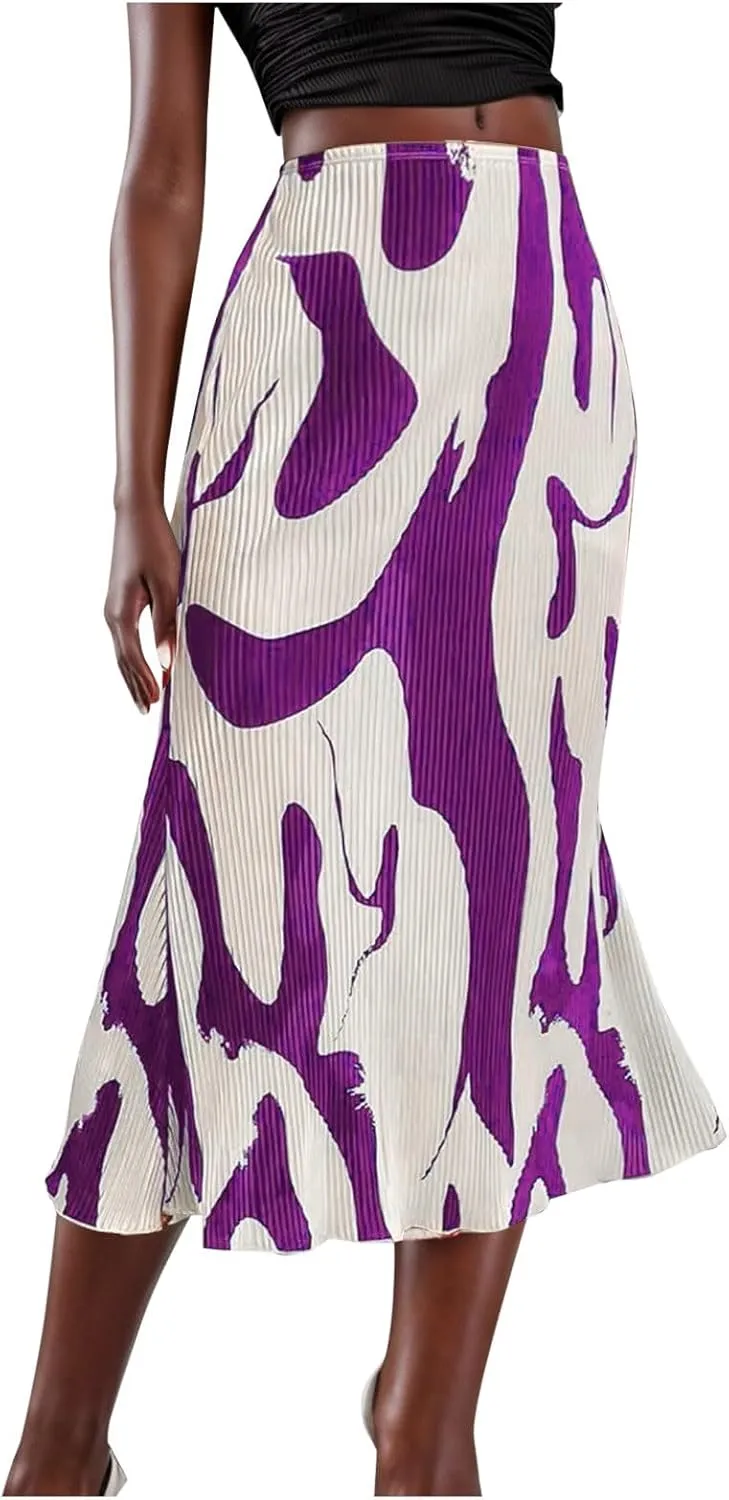 Summer Skirts for Women Midi Length Elegant High Waisted Flared Ruffle Casual Lightweight Long Skirt