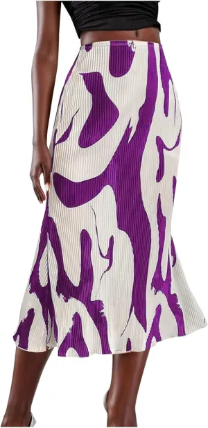 Summer Skirts for Women Midi Length Elegant High Waisted Flared Ruffle Casual Lightweight Long Skirt