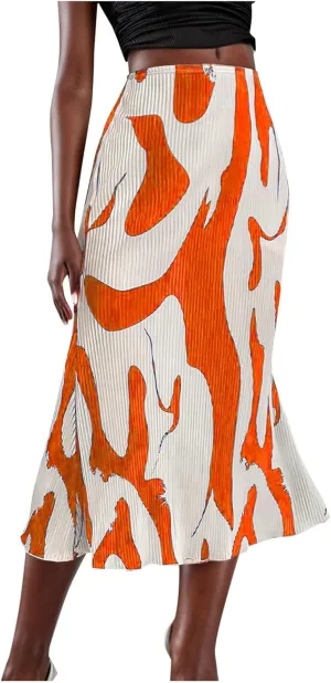 Summer Skirts for Women Midi Length Elegant High Waisted Flared Ruffle Casual Lightweight Long Skirt