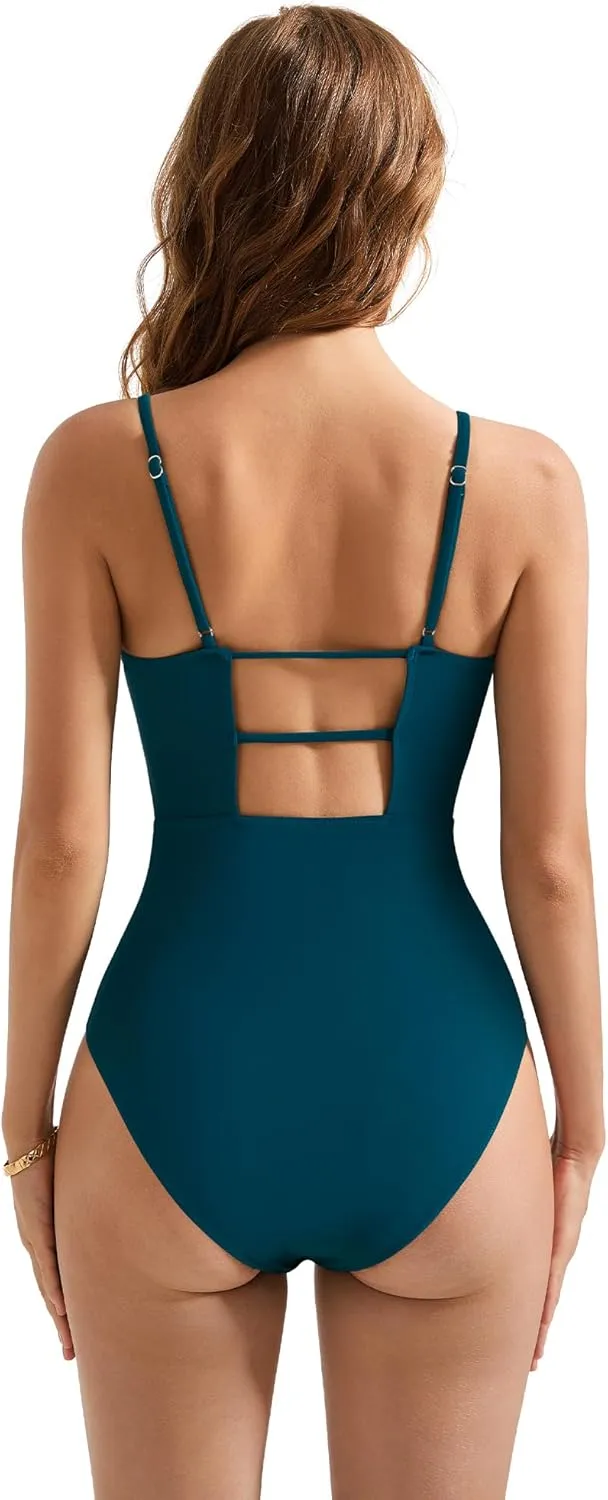 SUUKSESS Women Sexy Wrap Push Up One Piece Swimsuit Tummy Control Bathing Suit