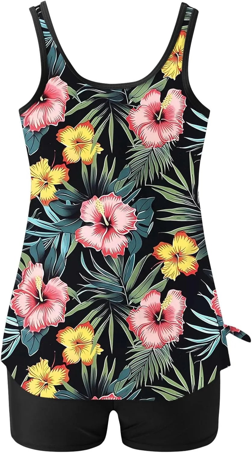 Tankini Swimsuits for Women Vintage Floral Print Tummy Control Two Piece Bathing Suits Swim Tank Tops Swimwear 2025