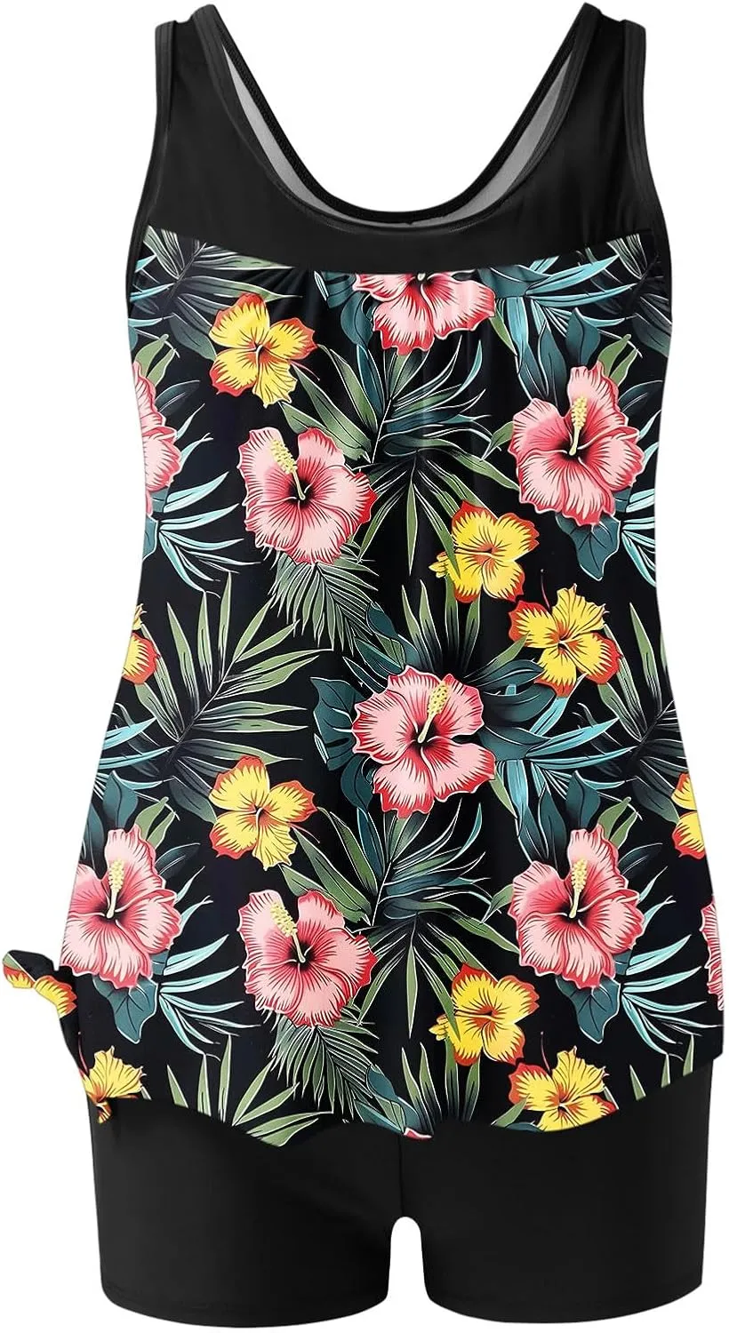 Tankini Swimsuits for Women Vintage Floral Print Tummy Control Two Piece Bathing Suits Swim Tank Tops Swimwear 2025