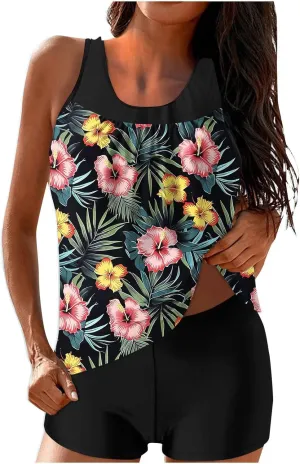Tankini Swimsuits for Women Vintage Floral Print Tummy Control Two Piece Bathing Suits Swim Tank Tops Swimwear 2025