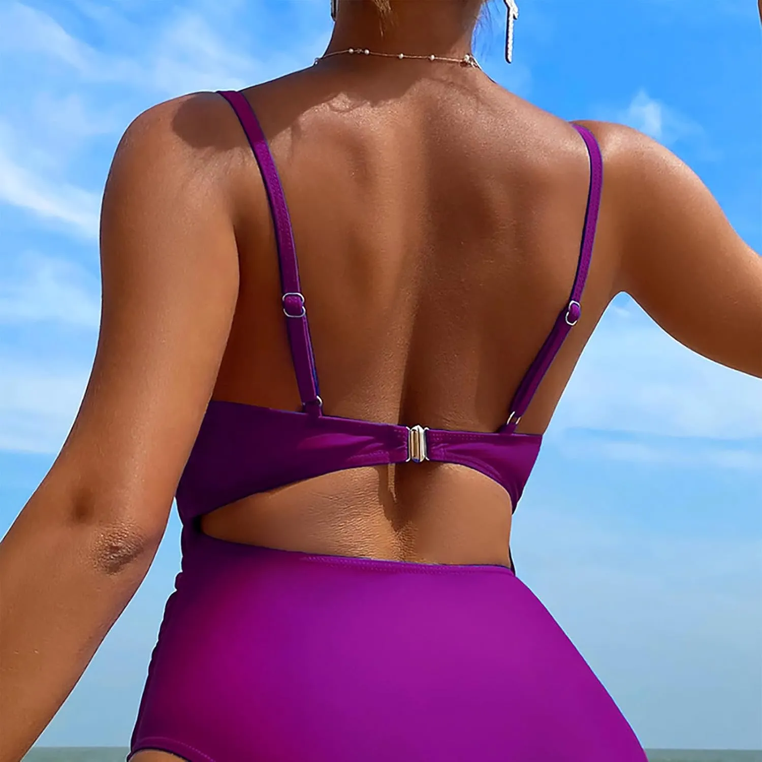Tassel One Piece Swimsuits Women Scoop Neck High Cut Sexy Bathing Suits Tummy Control Backless Slimming Swimwear