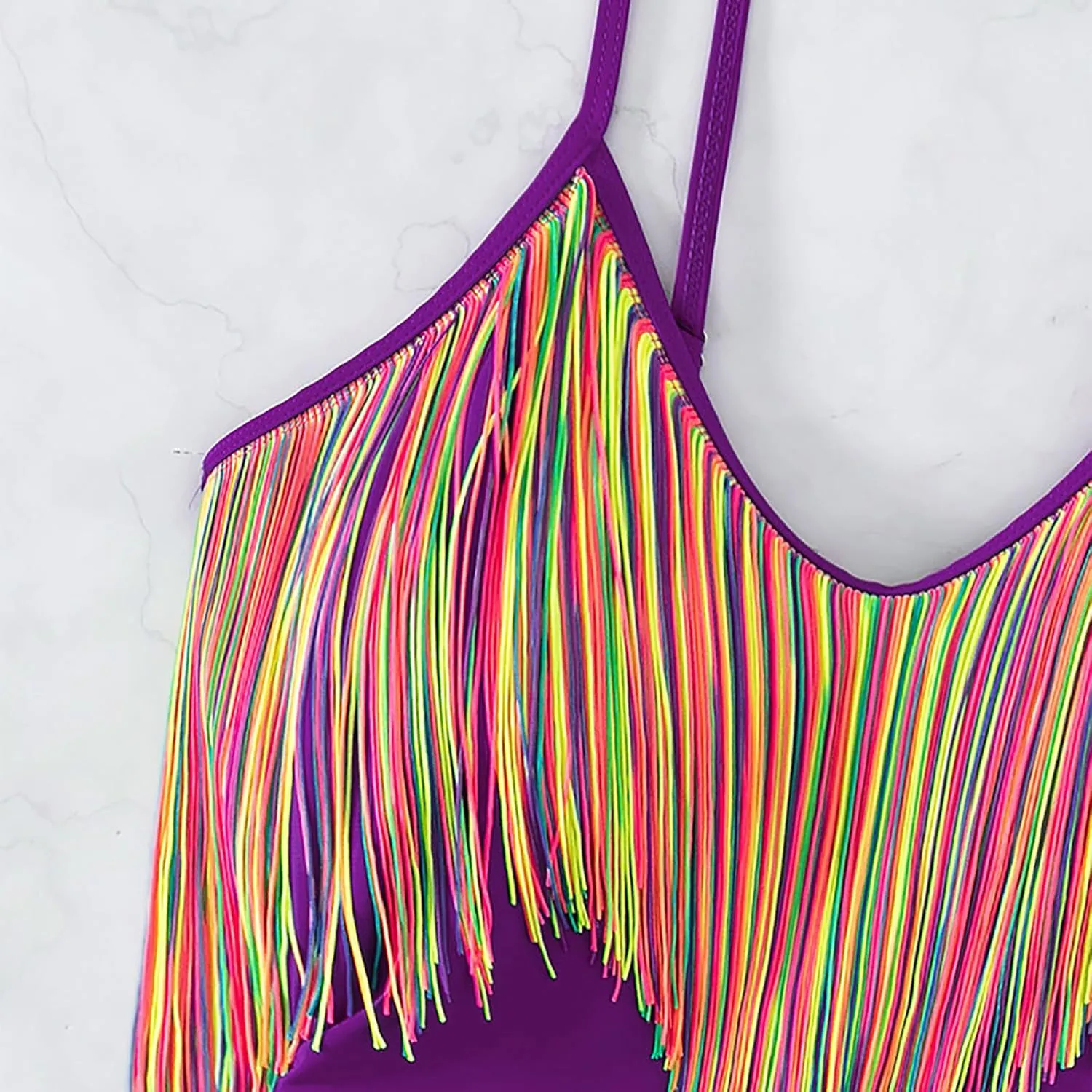 Tassel One Piece Swimsuits Women Scoop Neck High Cut Sexy Bathing Suits Tummy Control Backless Slimming Swimwear