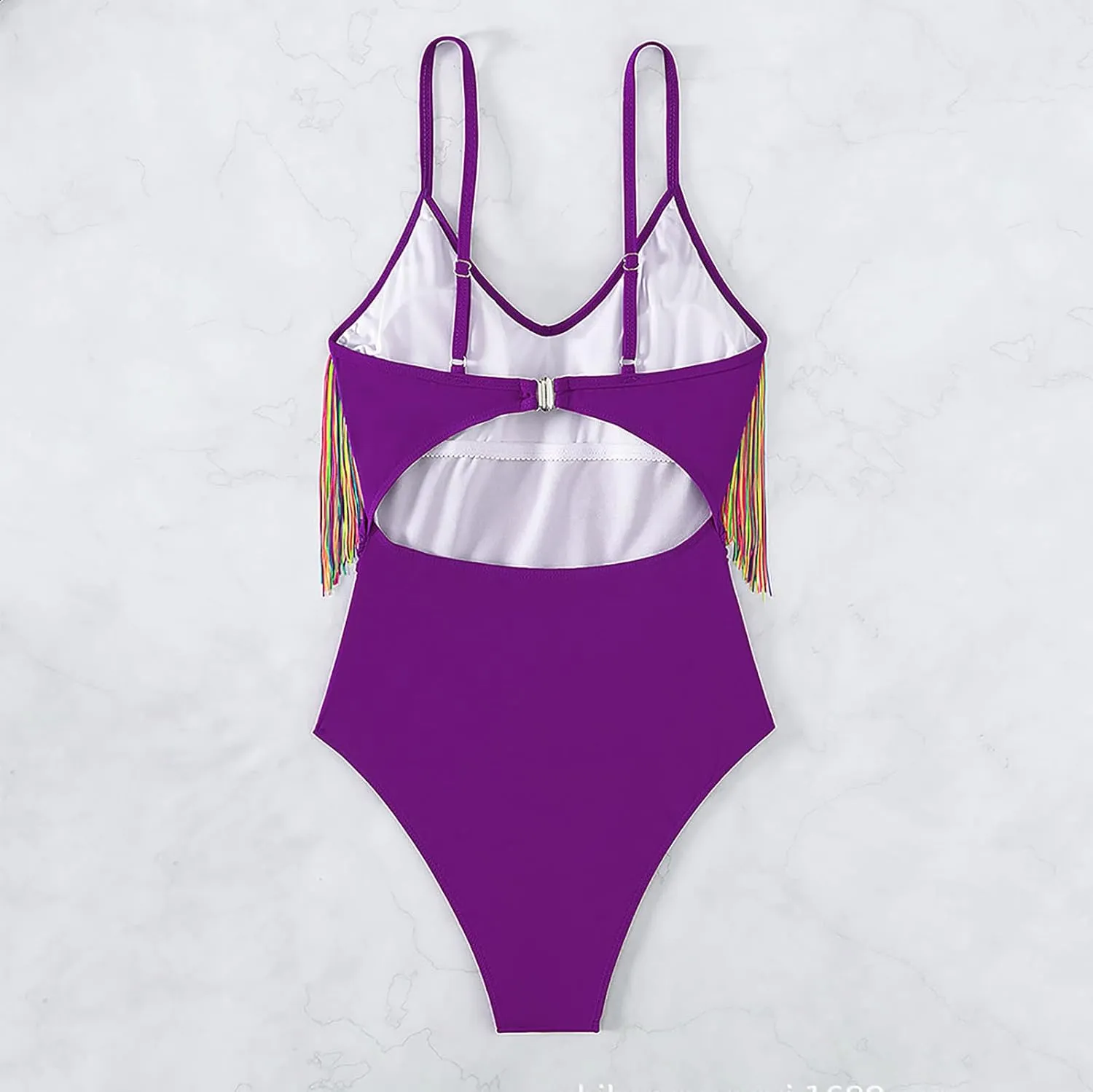 Tassel One Piece Swimsuits Women Scoop Neck High Cut Sexy Bathing Suits Tummy Control Backless Slimming Swimwear