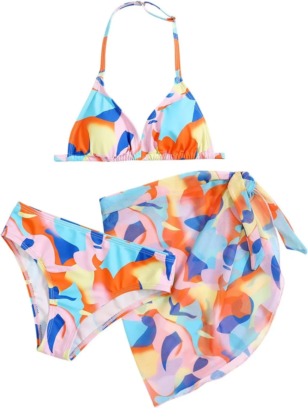 Teen Girls Bikini Swimsuit 3 Piece Bikini Swimsuit Set Girls Bathing Suit Beach Bikini Set with Cover Up Skirt