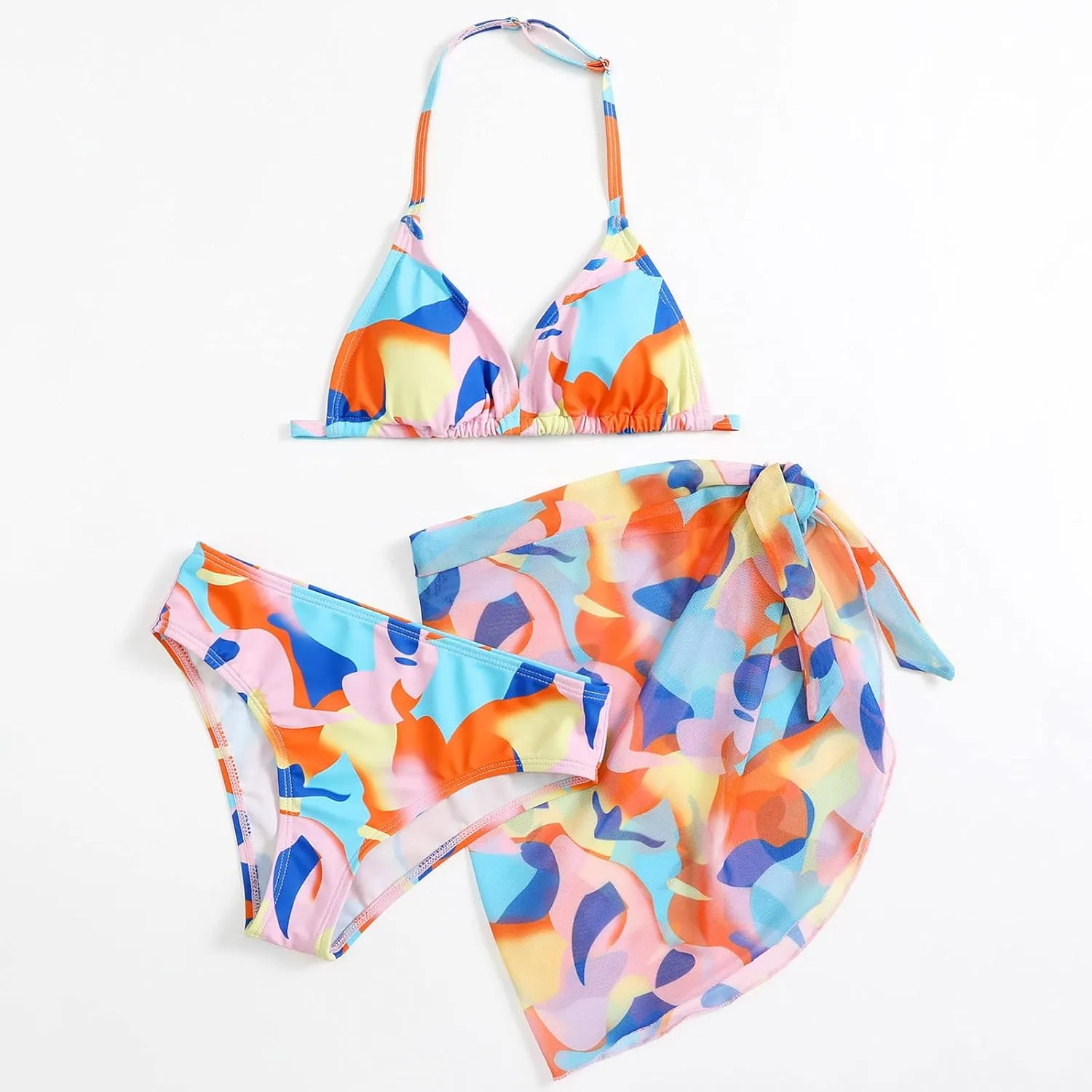 Teen Girls Bikini Swimsuit 3 Piece Bikini Swimsuit Set Girls Bathing Suit Beach Bikini Set with Cover Up Skirt