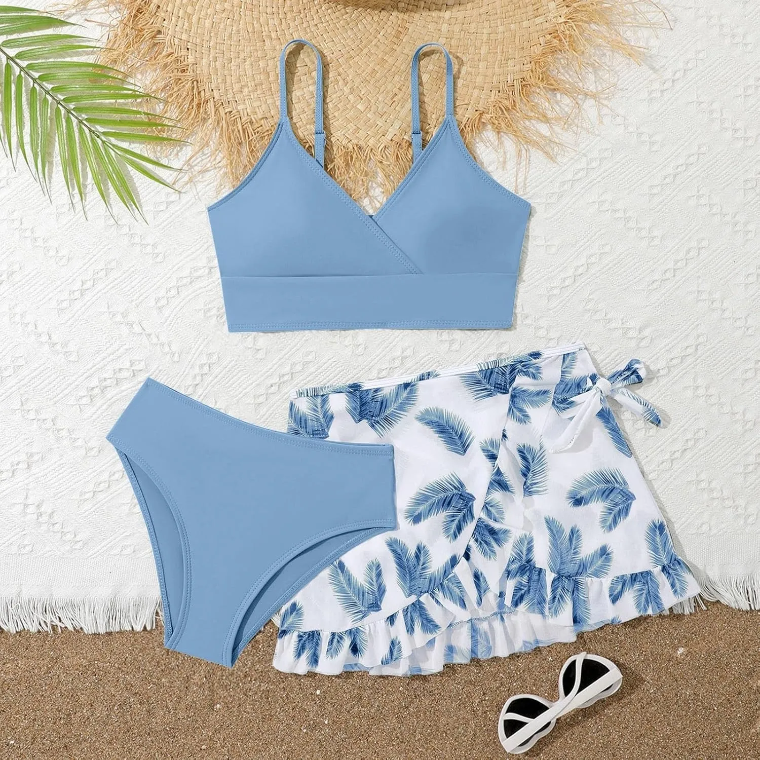 Teens Girls Flower Swimsuit 3 Piece Bathing Suits Cute Quick Dry Bikini Sets with Swim Skirt Beachwear Preppy Clothes