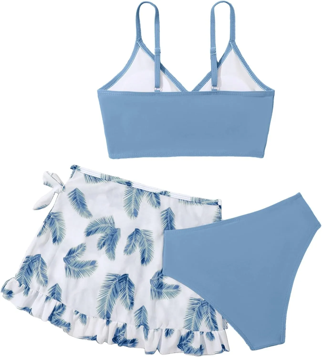 Teens Girls Flower Swimsuit 3 Piece Bathing Suits Cute Quick Dry Bikini Sets with Swim Skirt Beachwear Preppy Clothes