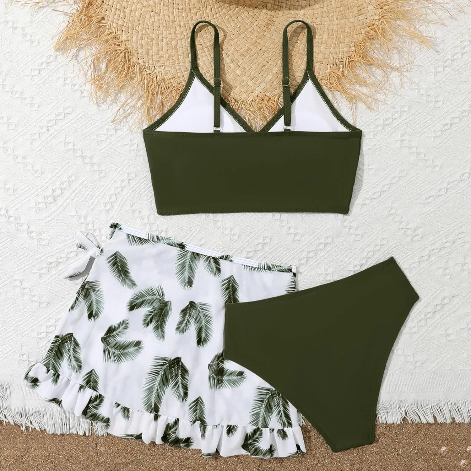 Teens Girls Flower Swimsuit 3 Piece Bathing Suits Cute Quick Dry Bikini Sets with Swim Skirt Beachwear Preppy Clothes
