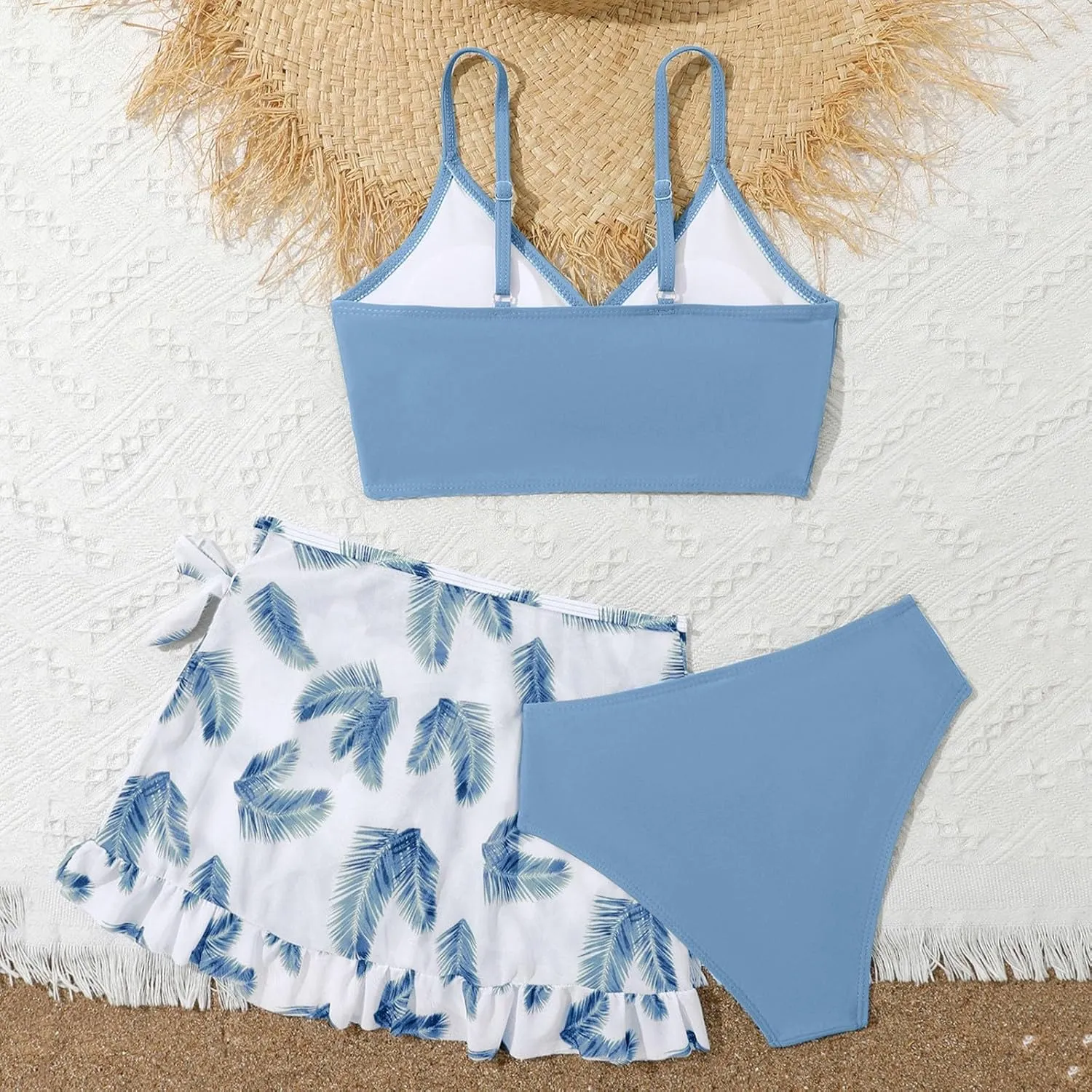 Teens Girls Flower Swimsuit 3 Piece Bathing Suits Cute Quick Dry Bikini Sets with Swim Skirt Beachwear Preppy Clothes