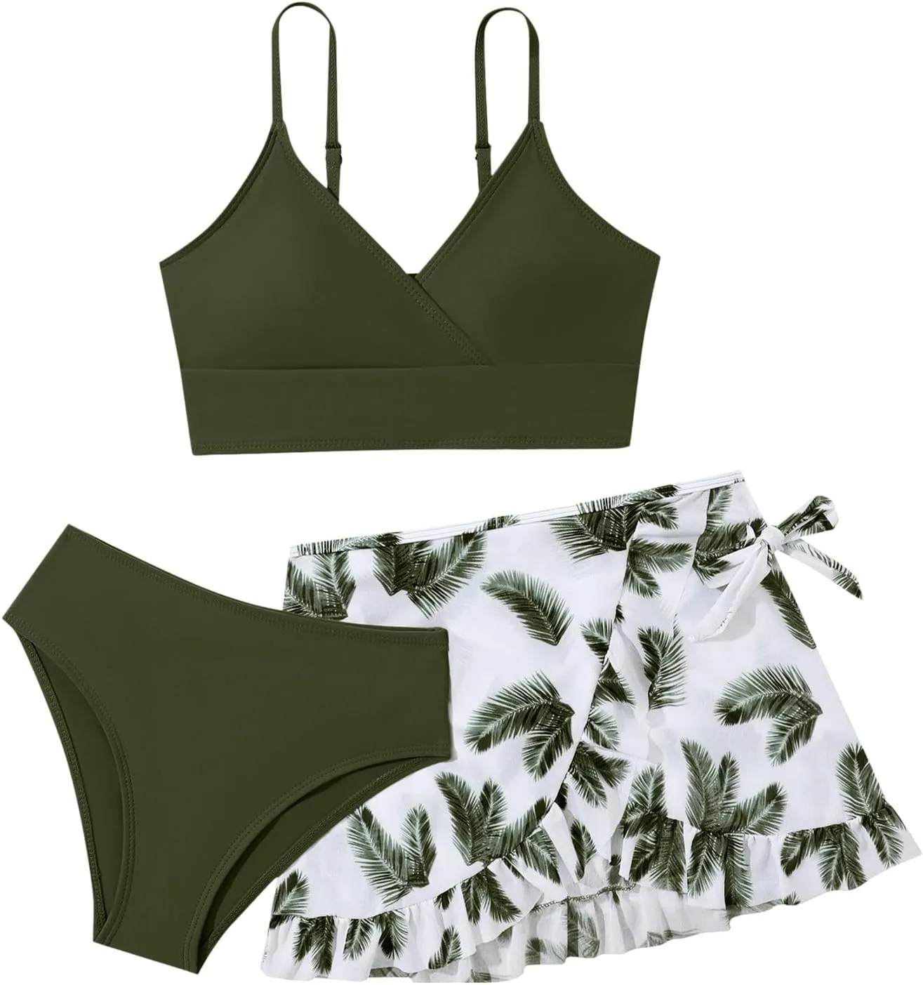 Teens Girls Flower Swimsuit 3 Piece Bathing Suits Cute Quick Dry Bikini Sets with Swim Skirt Beachwear Preppy Clothes