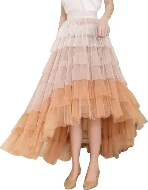 Tiered Maxi Skirts for Women 2025 Summer High Waisted Flowy Swing A-Line Ruffle Colorful Asymmetrical Skirt