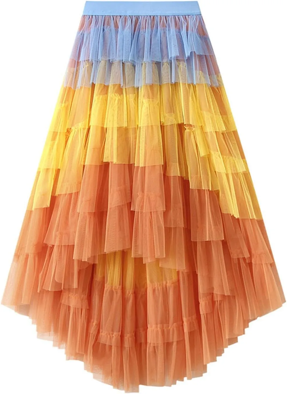 Tiered Maxi Skirts for Women 2025 Summer High Waisted Flowy Swing A-Line Ruffle Colorful Asymmetrical Skirt