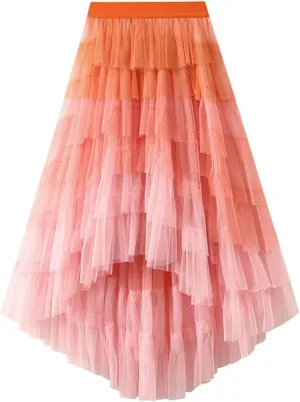 Tiered Maxi Skirts for Women 2025 Summer High Waisted Flowy Swing A-Line Ruffle Colorful Asymmetrical Skirt