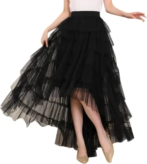 Tiered Maxi Skirts for Women 2025 Summer High Waisted Flowy Swing A-Line Ruffle Colorful Asymmetrical Skirt
