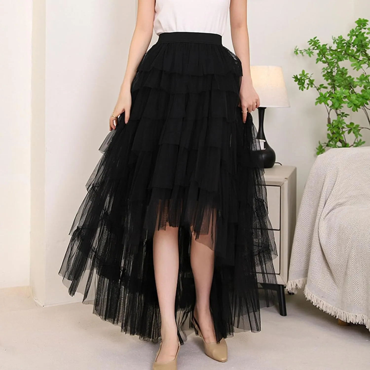 Tiered Maxi Skirts for Women 2025 Summer High Waisted Flowy Swing A-Line Ruffle Colorful Asymmetrical Skirt