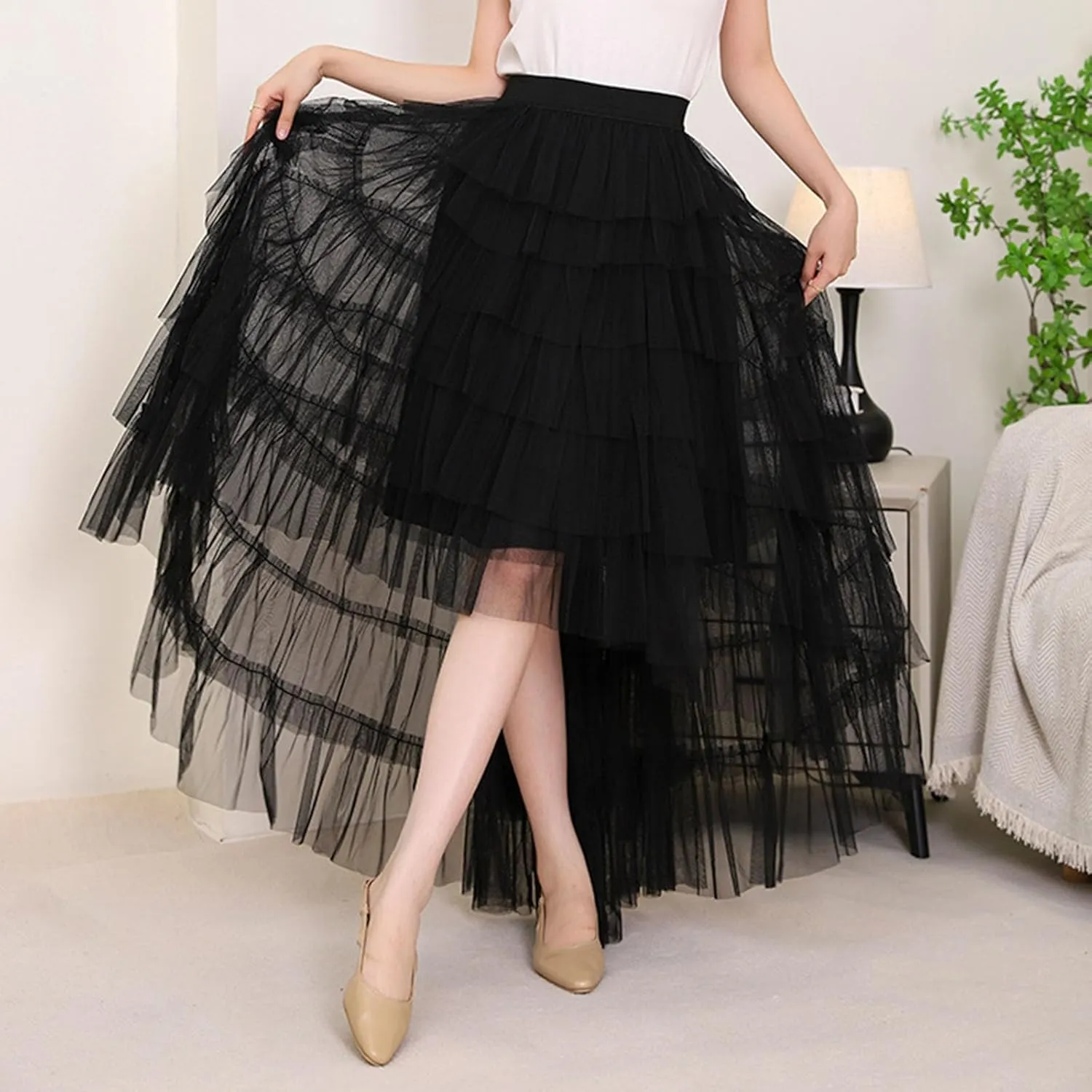 Tiered Maxi Skirts for Women 2025 Summer High Waisted Flowy Swing A-Line Ruffle Colorful Asymmetrical Skirt