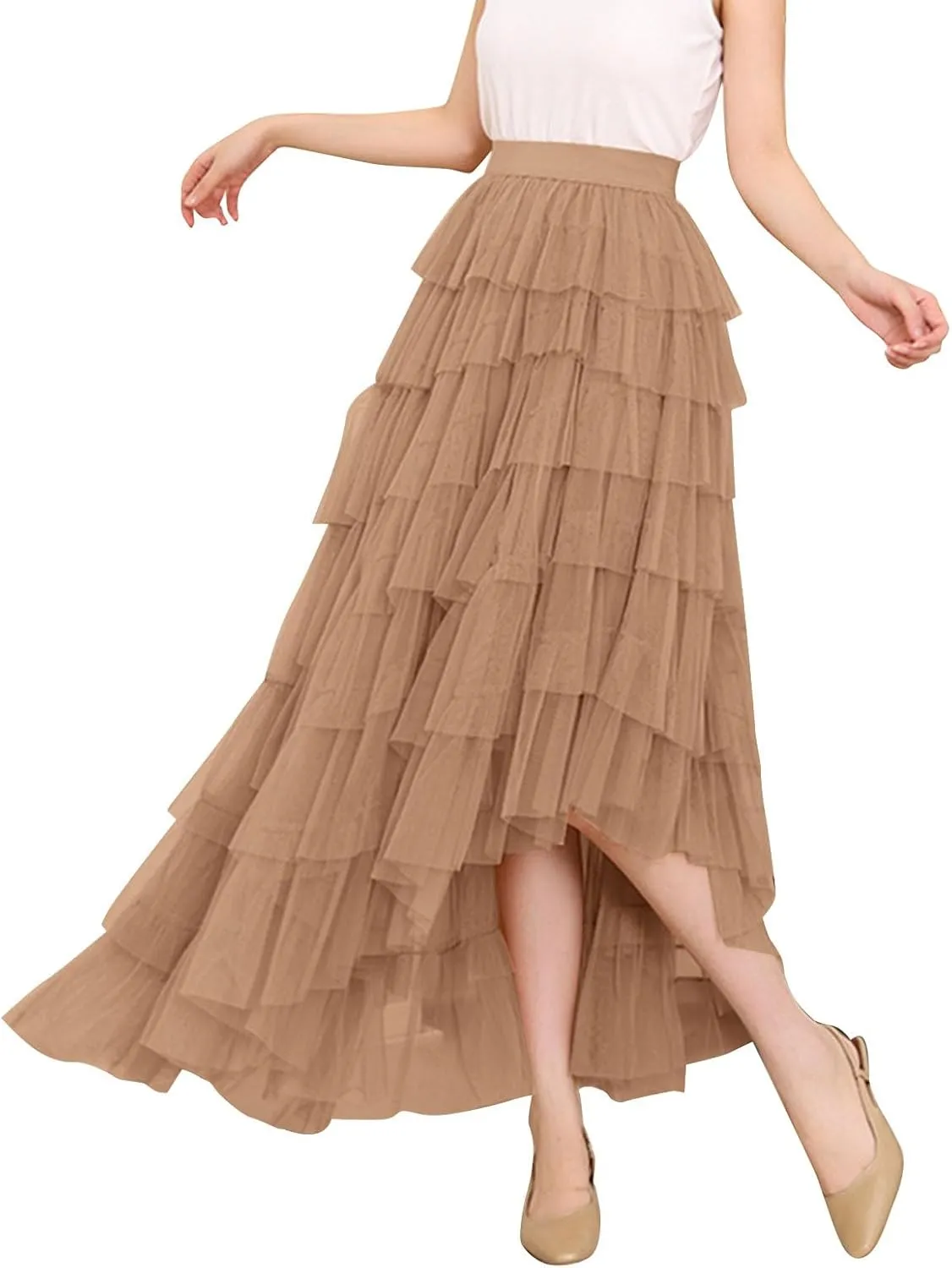 Tiered Maxi Skirts for Women 2025 Summer High Waisted Flowy Swing A-Line Ruffle Colorful Asymmetrical Skirt
