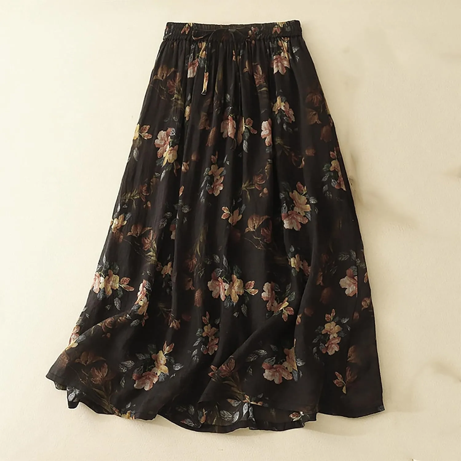 Trendy Women Skirts Elegant Vintage Boho Floral Maxi Long Skirt Retro Pleated Vacation Boho 2025 Outfits with Pockets