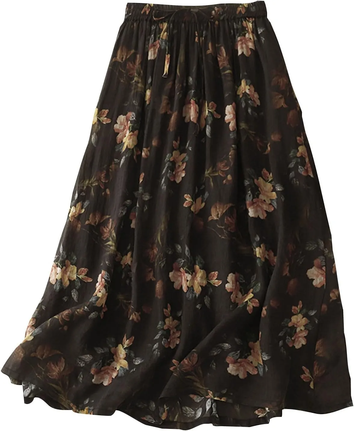 Trendy Women Skirts Elegant Vintage Boho Floral Maxi Long Skirt Retro Pleated Vacation Boho 2025 Outfits with Pockets
