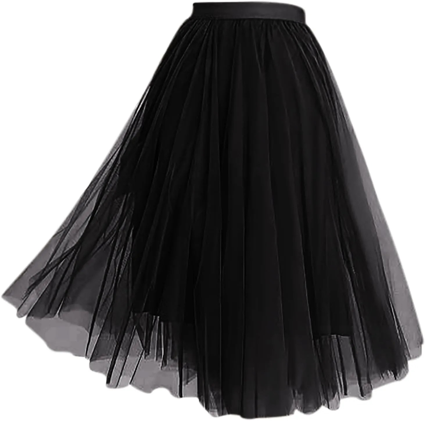 Tulle Midi Skirts for Women 2025 Summer Elastic High Waisted Swing A-Line Tiered Pleated Skirt
