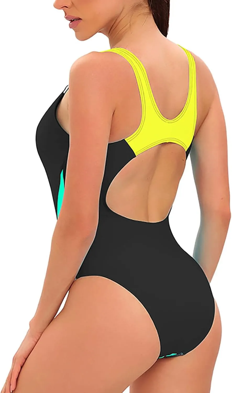 Tummy Control Swimsuits for Women Sports One Piece Swimsuits Conservative Color Matching Sexy Backless Swimsuits