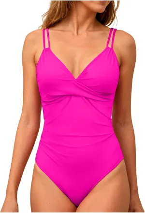 TUQIDEWU Bathing Suit for Women One Piece Tummy Control Swimsuits for Women V Neck Push Up Backless Slim Fit 1 Piece Swimsuit
