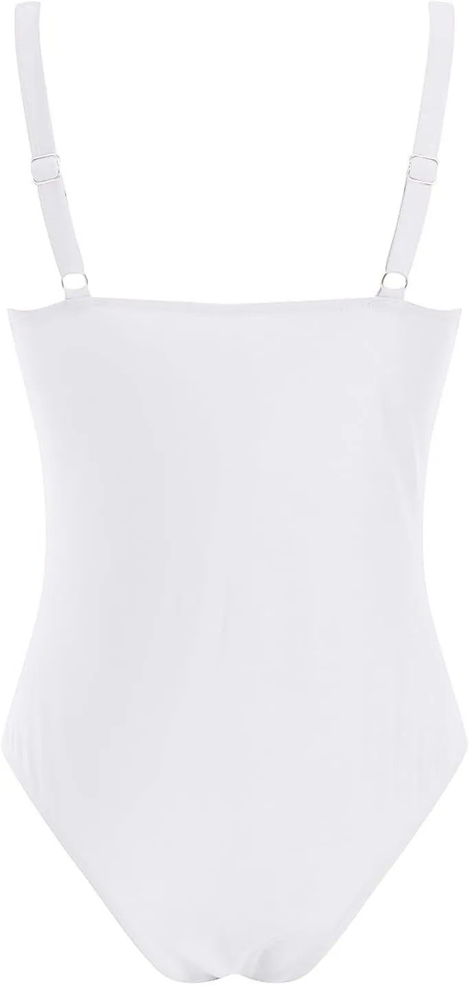 TUQIDEWU Bathing Suit for Women One Piece Tummy Control Swimsuits for Women V Neck Push Up Backless Slim Fit 1 Piece Swimsuit