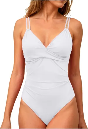 TUQIDEWU Bathing Suit for Women One Piece Tummy Control Swimsuits for Women V Neck Push Up Backless Slim Fit 1 Piece Swimsuit