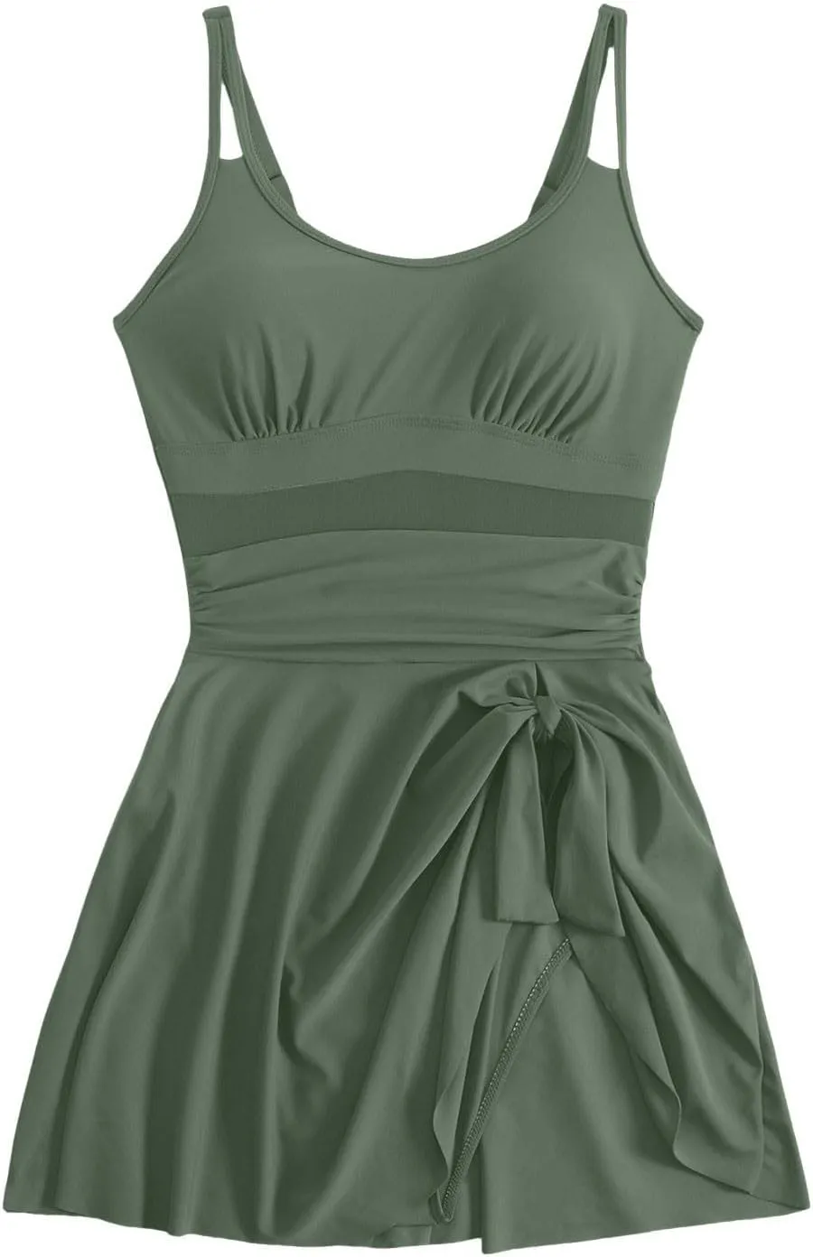 TUQIDEWU Bathing Suit for Women Tummy Control One Piece Swimsuit Women Sexy Sexy Backless Square Neck Ruffled Mesh Swim Dress