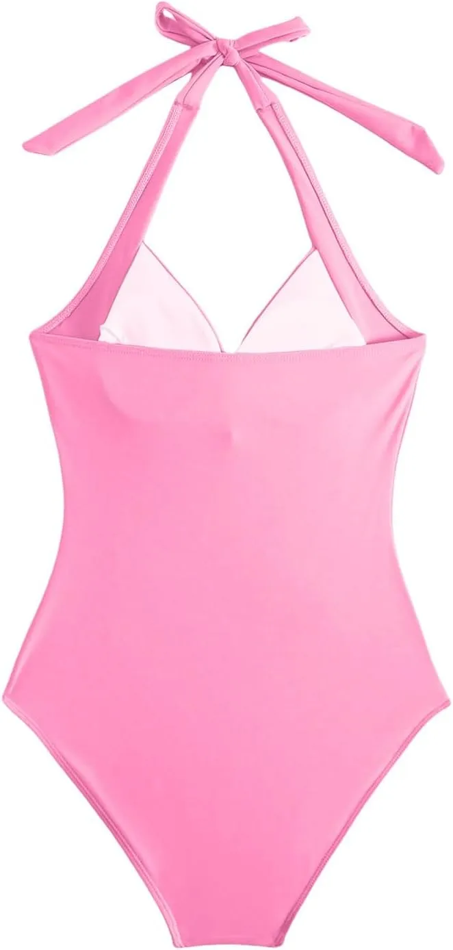 TUQIDEWU One Piece Bathing Suit for Women Sexy One Piece Swimsuit for Women Hater V Neck Backless Tummy Control Swimsuit