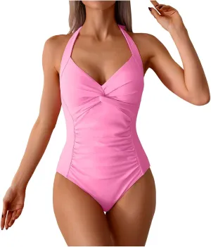 TUQIDEWU One Piece Bathing Suit for Women Sexy One Piece Swimsuit for Women Hater V Neck Backless Tummy Control Swimsuit