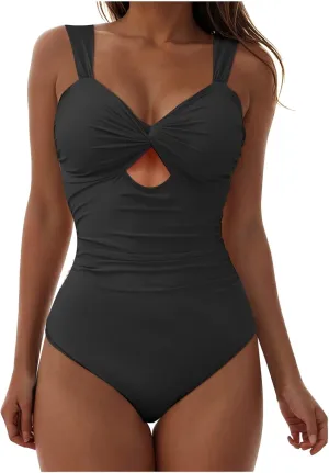 TUQIDEWU One Piece Swimsuit Women Tummy Control Swimsuits for Women 2025 Hollow Out V Neck Backless High Waisted Swimwear