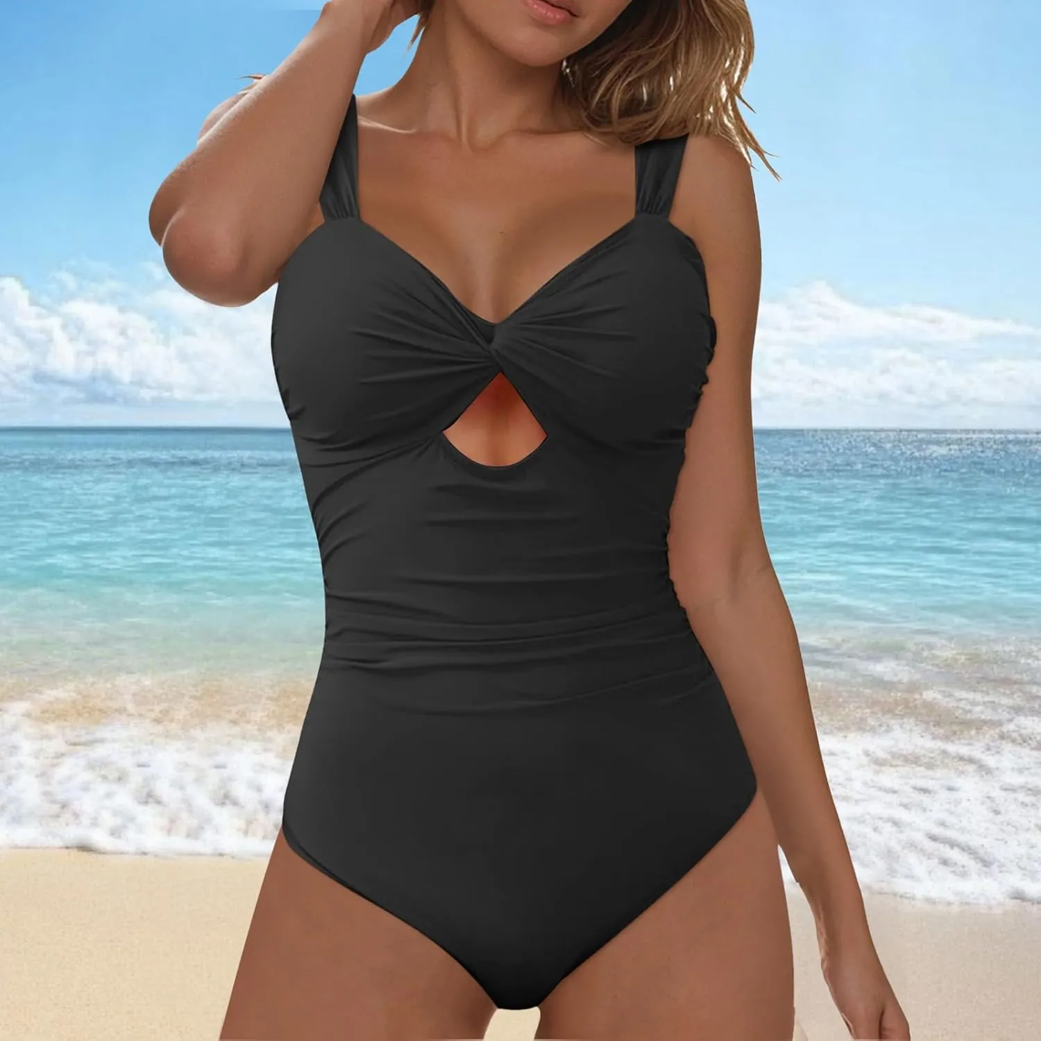 TUQIDEWU One Piece Swimsuit Women Tummy Control Swimsuits for Women 2025 Hollow Out V Neck Backless High Waisted Swimwear